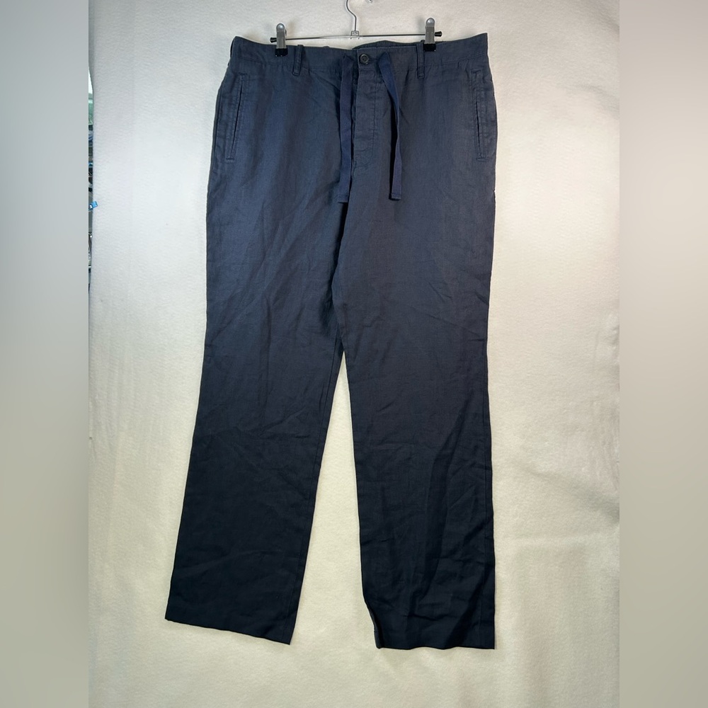 Perry Ellis Linen Navy Drawstring Chinos